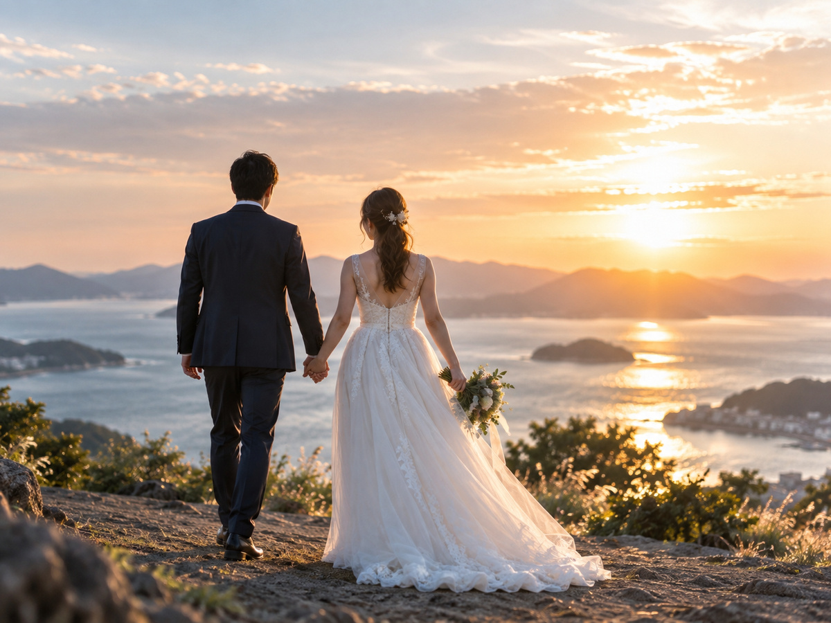 自然な笑顔を見せる新郎新婦