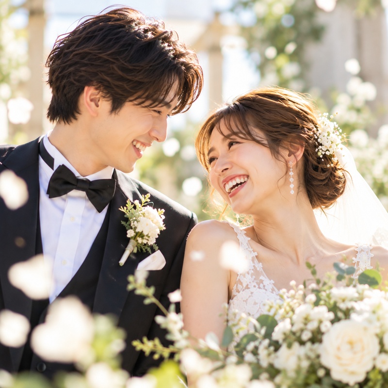 笑顔の新郎新婦