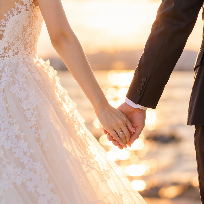 手をつなぐ新郎新婦