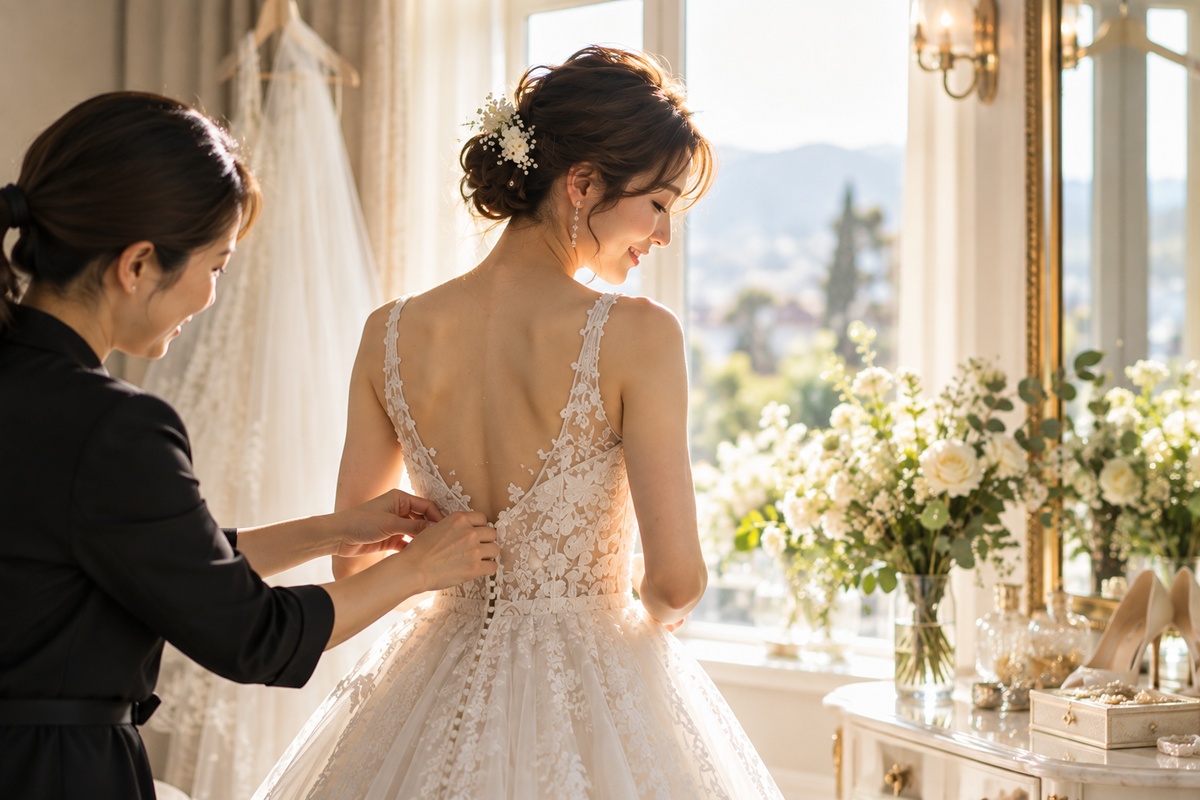 結婚式の準備をする花嫁