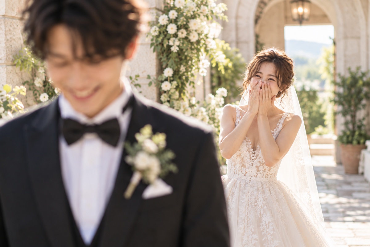 ファーストルックをする新郎新婦