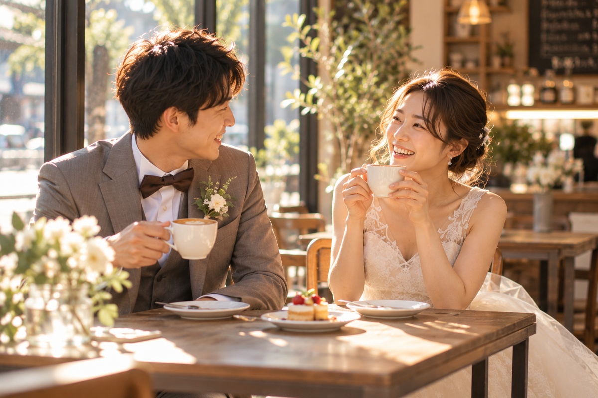カフェで会話を楽しむSOTAとMEI