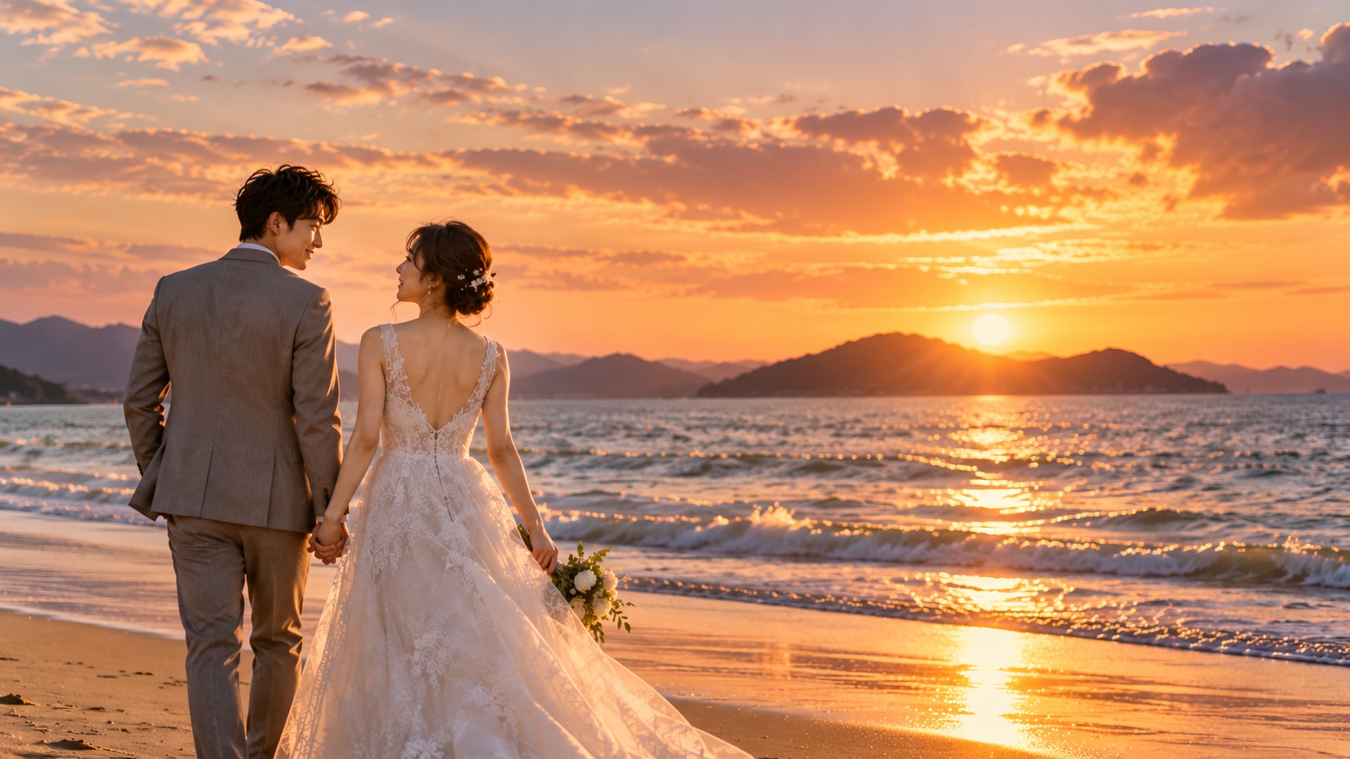 夕暮れの海辺で過ごすSOTAとMEI